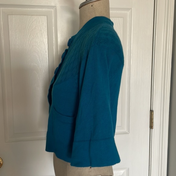 Fossil sweater crop cardigan buttons 3/4 sleeve teal cotton women’s size S - Picture 10 of 15